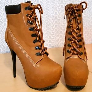 Timberland boot style stiletto bootie heels